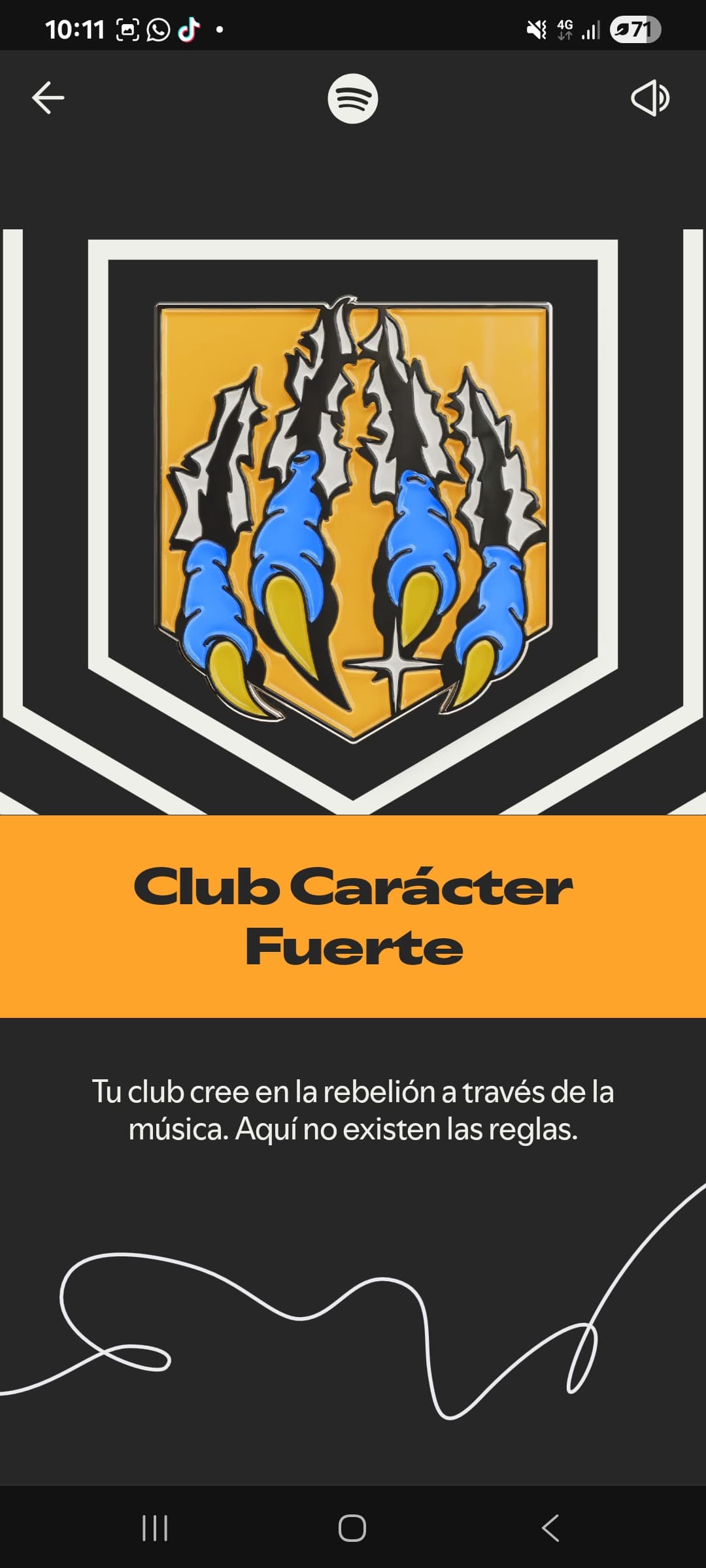 captura de pantalla de spotify diciendo que soy parte del club del caracter fuerte